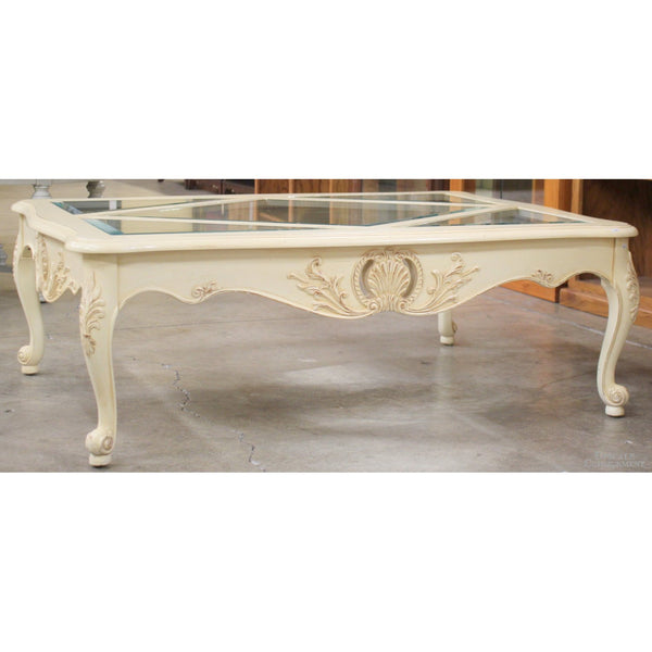 Ethan Allen Ivory Glass Top Coffee Table