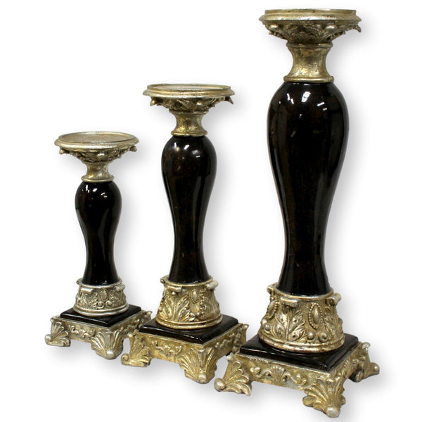 Trio of Black & Gold Candle Holders