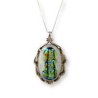 Vintage Kabana Dichroic Art Glass Sterling Silver Pendant Necklace