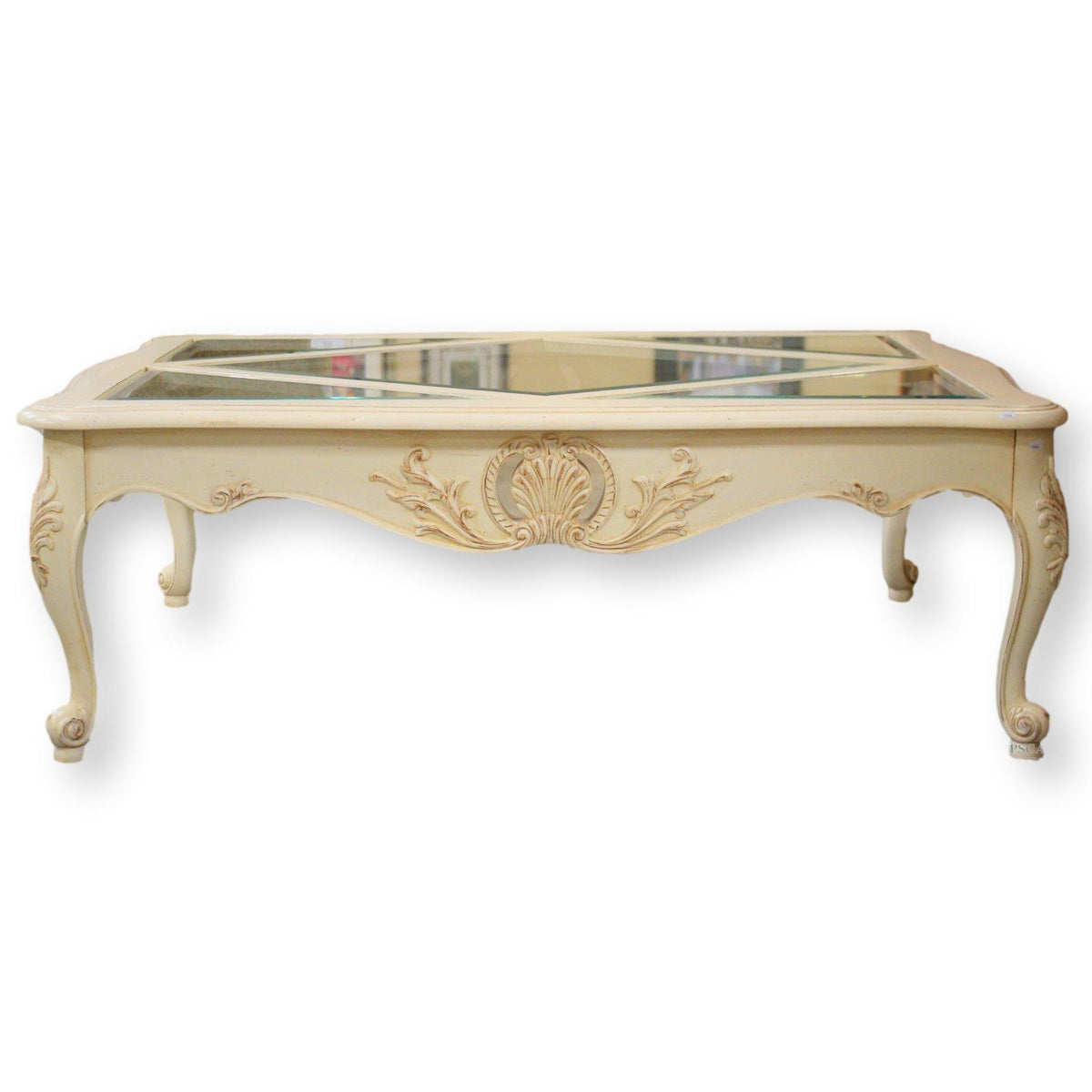 Ethan Allen Ivory Glass Top Coffee Table
