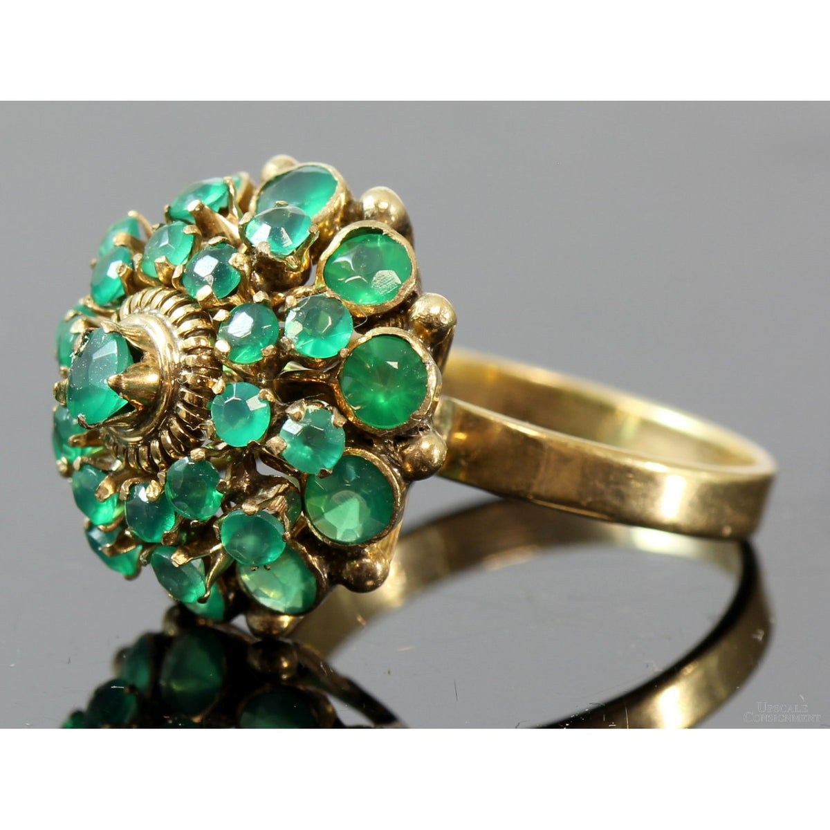 Chrysoprase Tiered Princess Harem 14K Yellow Gold Ring