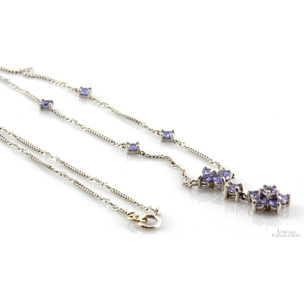 Tanzanite Articulated Pendant 14K White Gold Station Necklace
