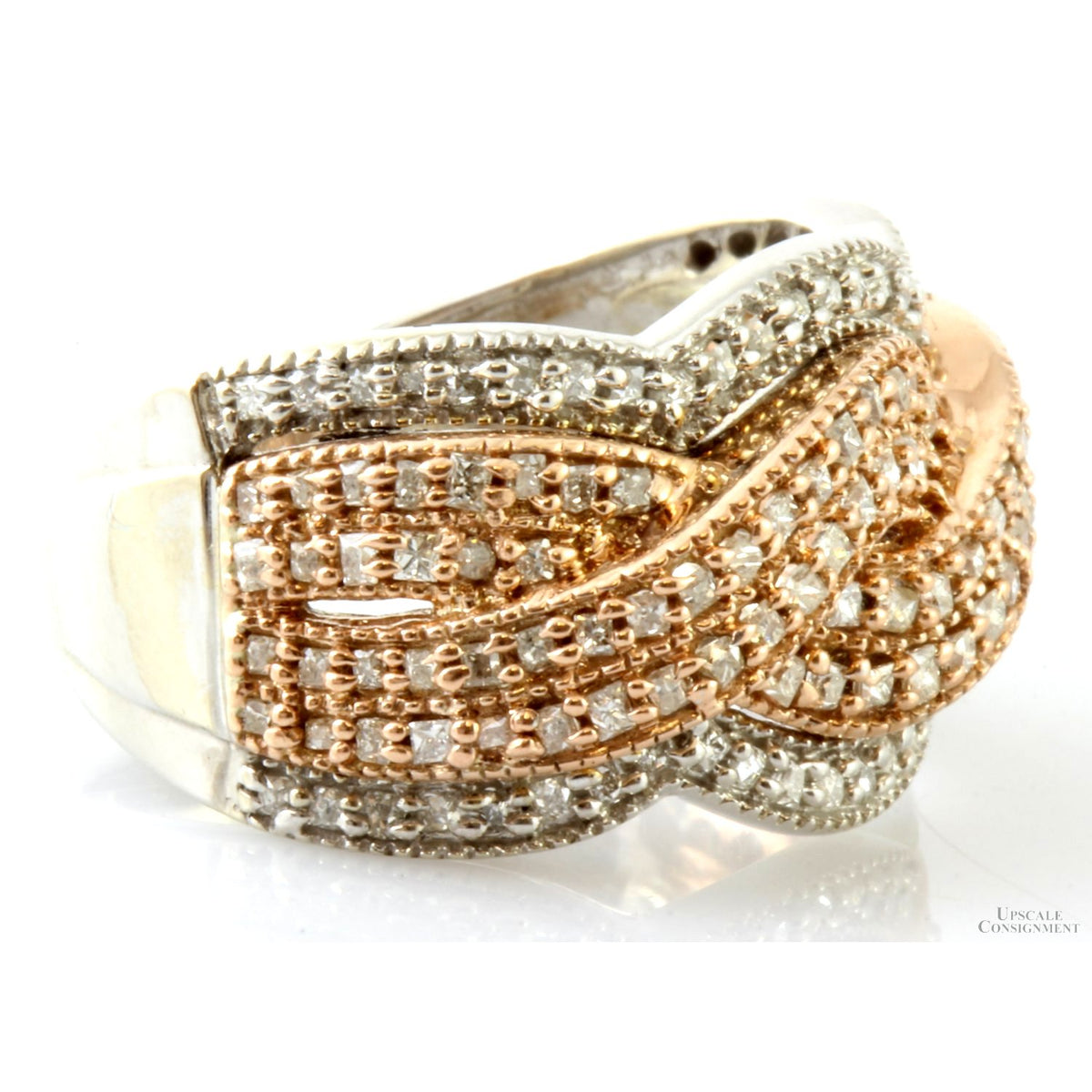 1.02ctw Diamond Crossover Weave 10K Two-Tone Gold Ring