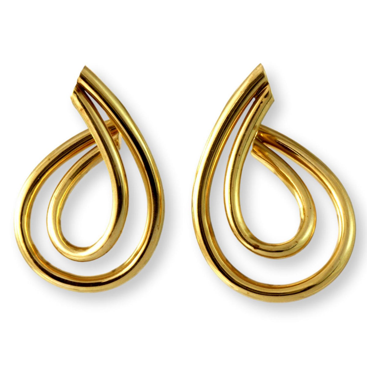 14K Yellow Gold Hollow-Form Modernist Tubular  Earrings