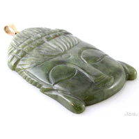 Carved Green Nephrite Jade Guan Yin Buddha 14K Pendant