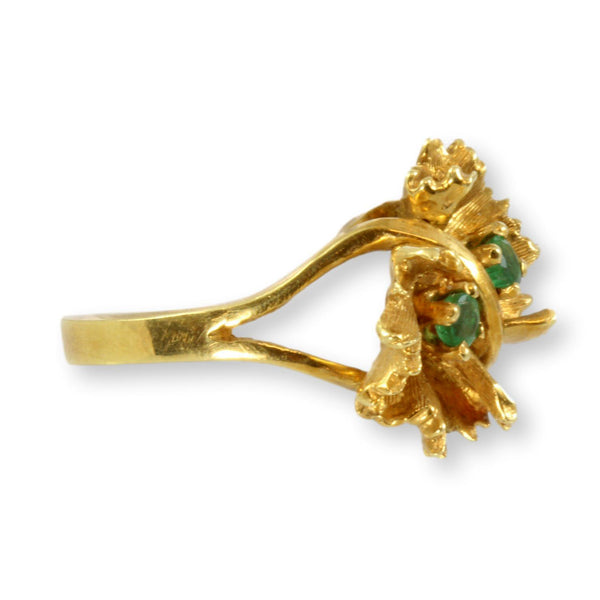 .20ctw Emerald 18K Yellow Gold Sculpted Botanical Design Ring