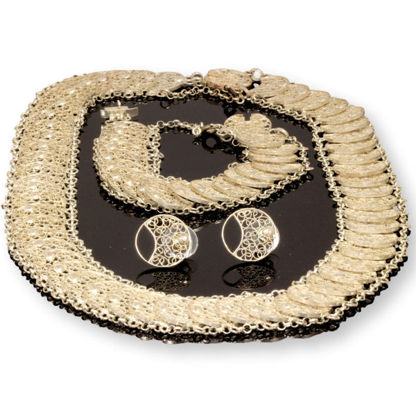 Schoonhoven, The Netherlands Silver City Filigree Beaded Necklace, Bracelet, Earring Jewelry Set