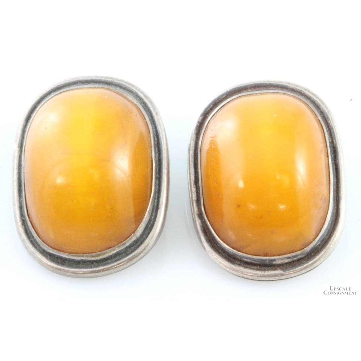 Retro Syle Butterscotch Amber Sterling Silver Clip Back Earrings