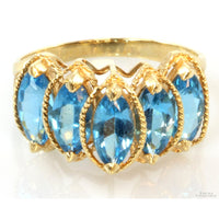 14K Yellow Gold 5-Marquise 2.80ctw Blue Topaz Gem Ring