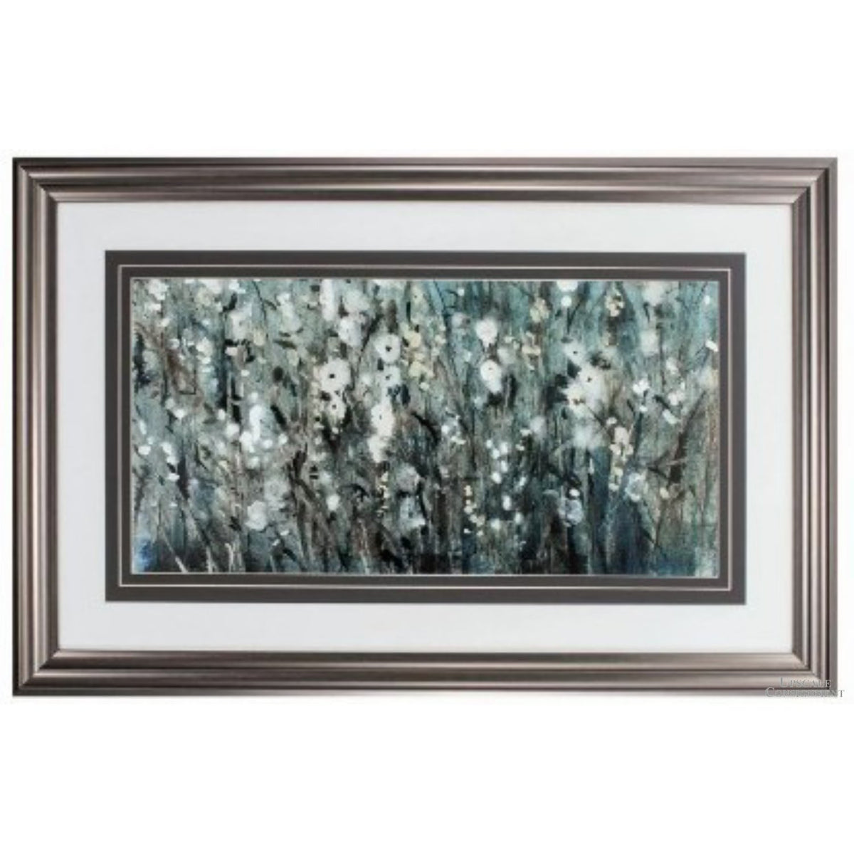 Framed White Blooms Navy Artwork