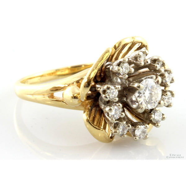 .74ctw Diamond Halo Flower Setting 14K Yellow Gold Ring
