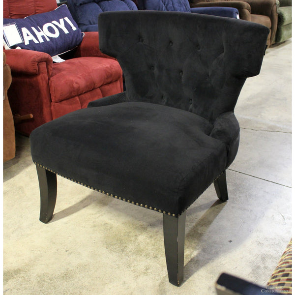 Button Tufted Black Accent Chair