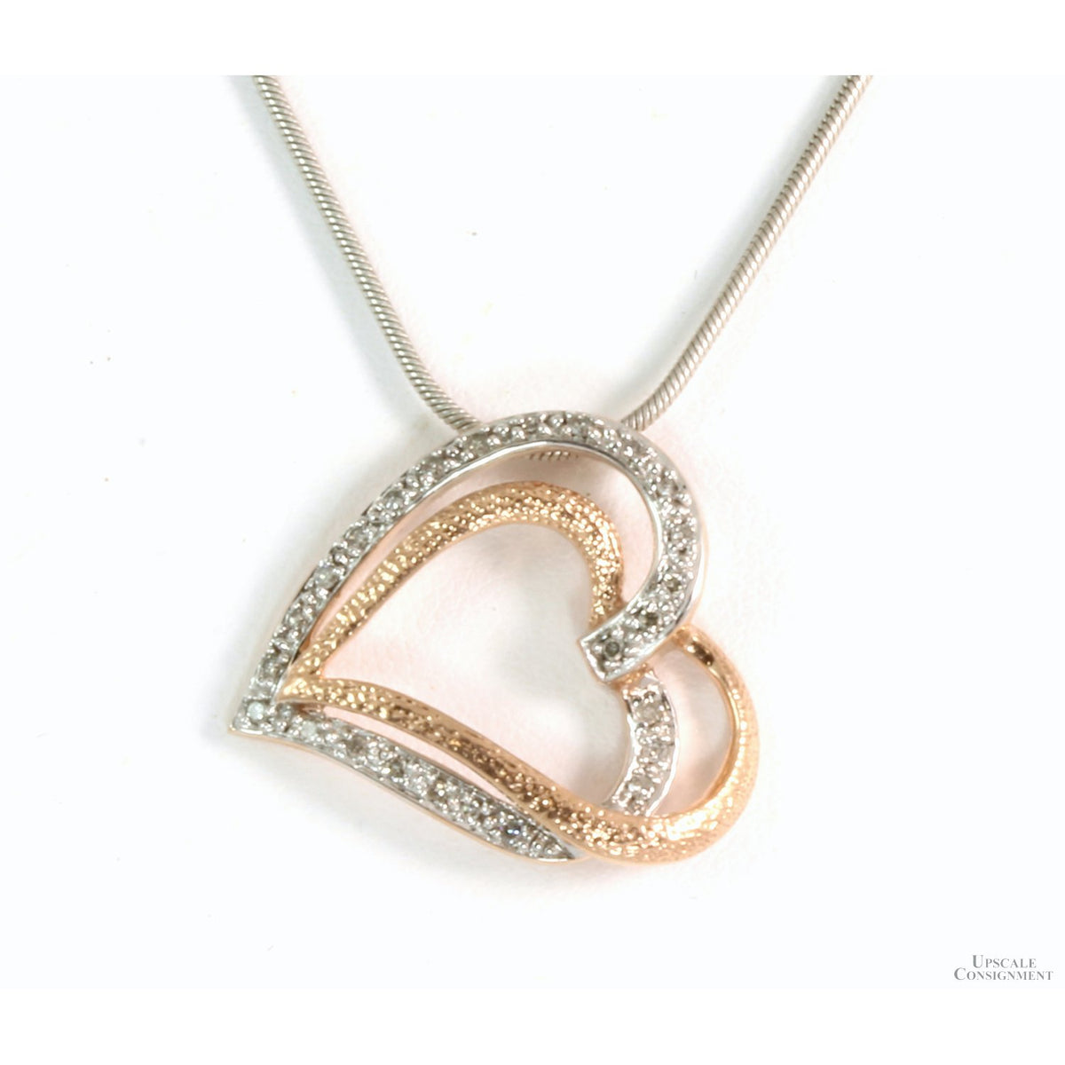 .16ctw Diamond Double Heart 10K Gold Pendant & 14K Chain