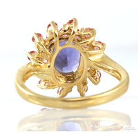 .73ct Bluish-Purple Iolite 14K Gold Ring .96ctw Pink Topaz Halo