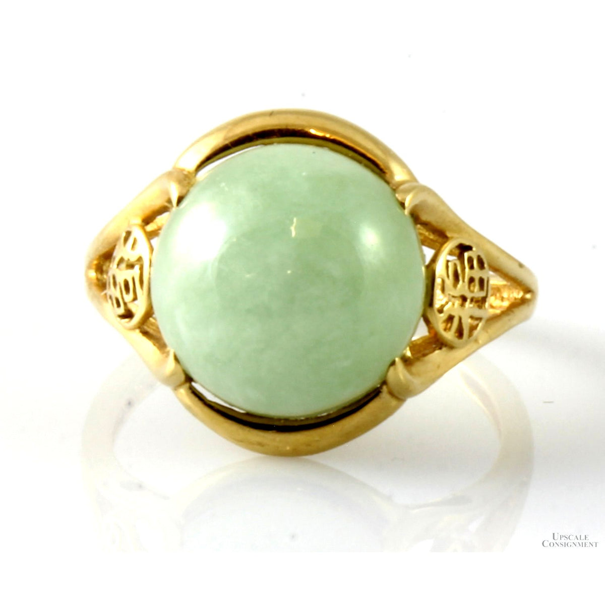 14K Yellow Gold 3.34ct Light Green Jadeite Jade Ring