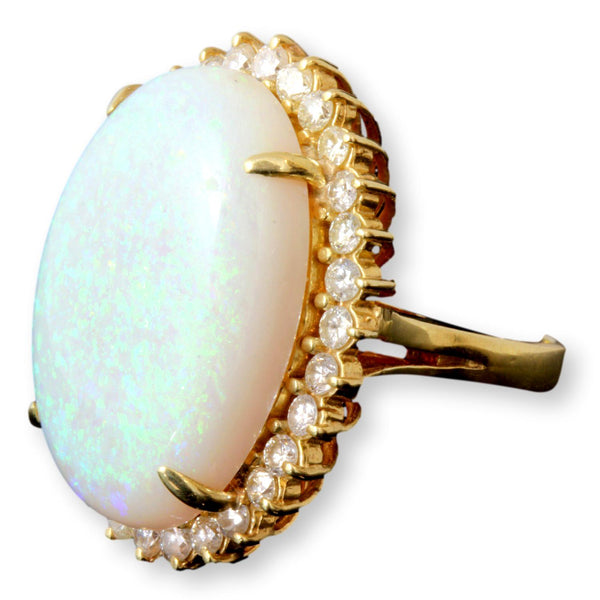 16.15ct Precious White Opal & 1.71ctw Diamond 14K Gold Ring