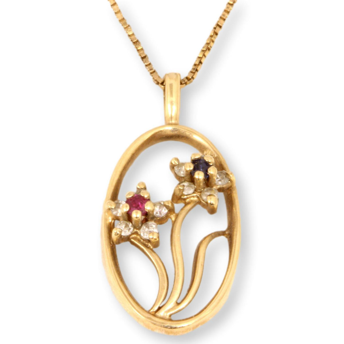 Ruby Sapphire .10ctw Diamond Pendant & 14K Gold Necklace