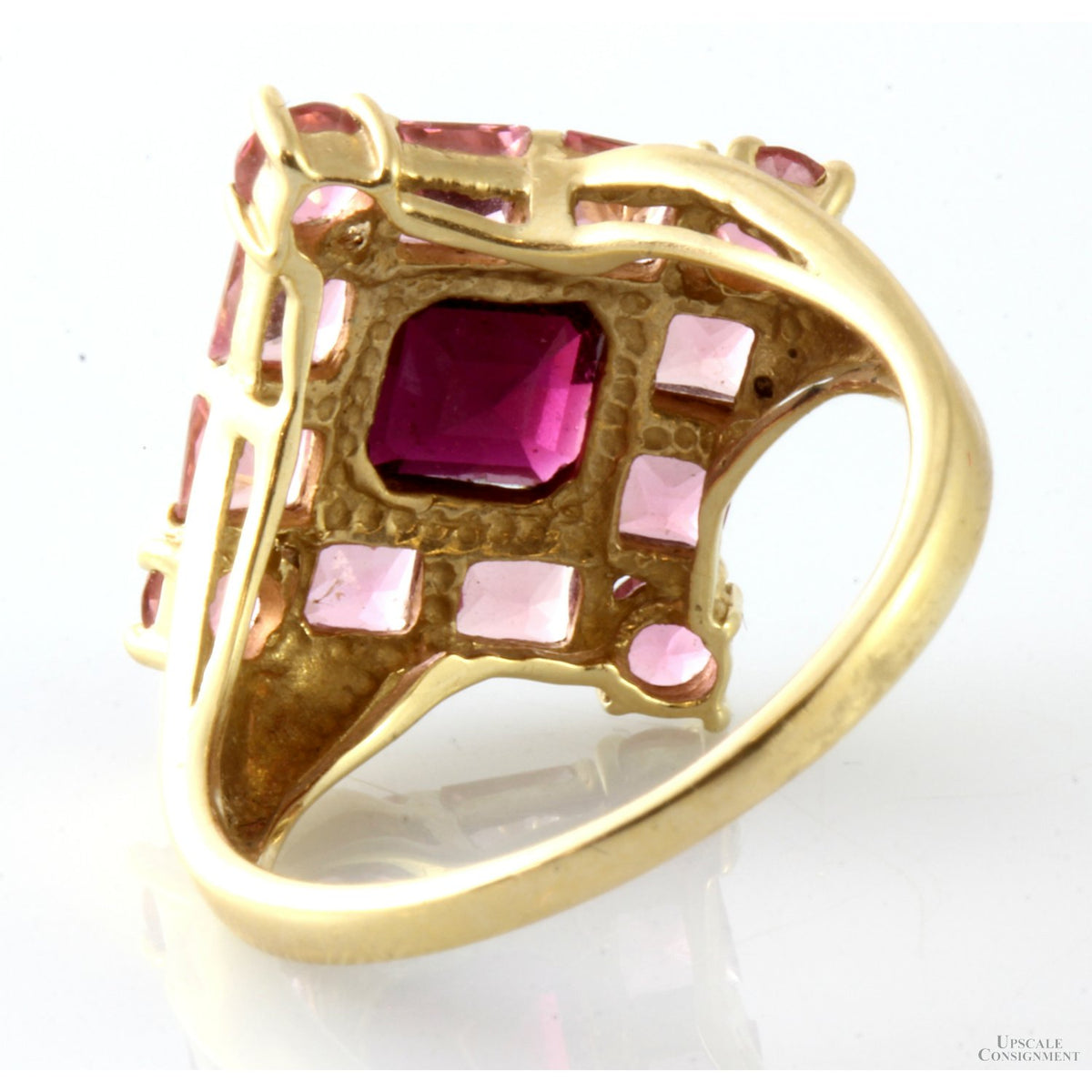Cushion Shape Pyrope Garnet Pink Topaz Halo 10K Gold Ring