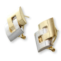 14K Yellow & White Gold Buckle Earrings w/Posts Omega Backs