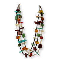 Santo Domingo Pueblo Kewa Tribe Multi-Stone Triple-Strand Necklace