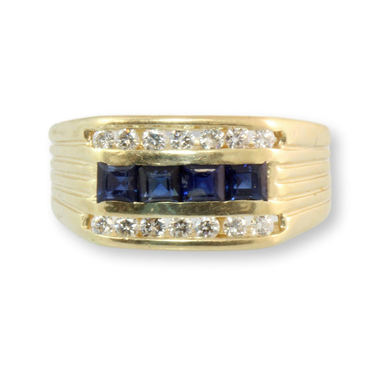 14K Gold 1.00ctw Blue Sapphire .41ctw Diamond Men's Ring