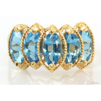 14K Yellow Gold 5-Marquise 2.80ctw Blue Topaz Gem Ring