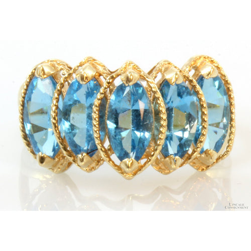14K Yellow Gold 5-Marquise 2.80ctw Blue Topaz Gem Ring