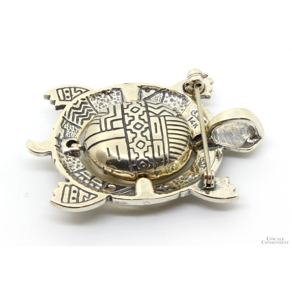 Swivel Mosaic Inlay & Sterling Silver-14K Turtle Shell Pendant