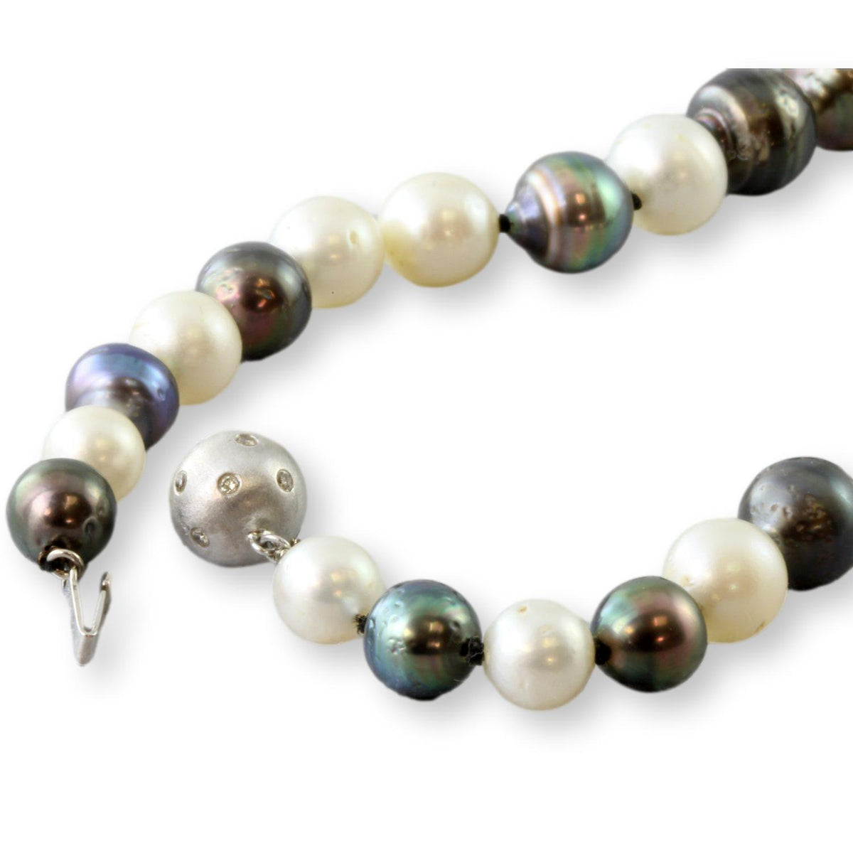 Handknotted Graduated Multicolor Saltwater Pearls 14K Gold .20ctw Diamond Clasp