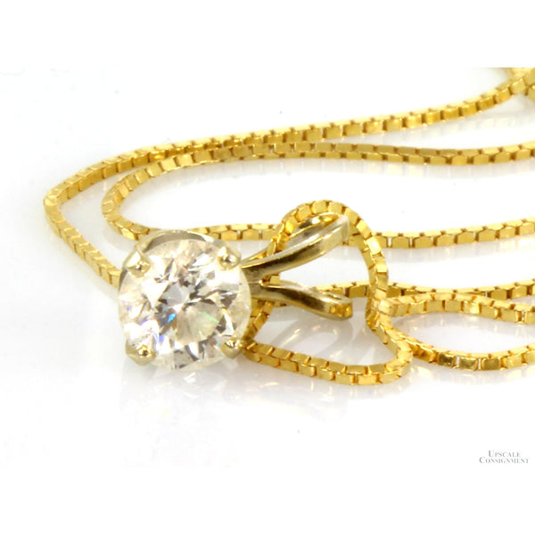 14K Yellow Gold 1.03ct Diamond Solitaire Pendant & 18" Chain