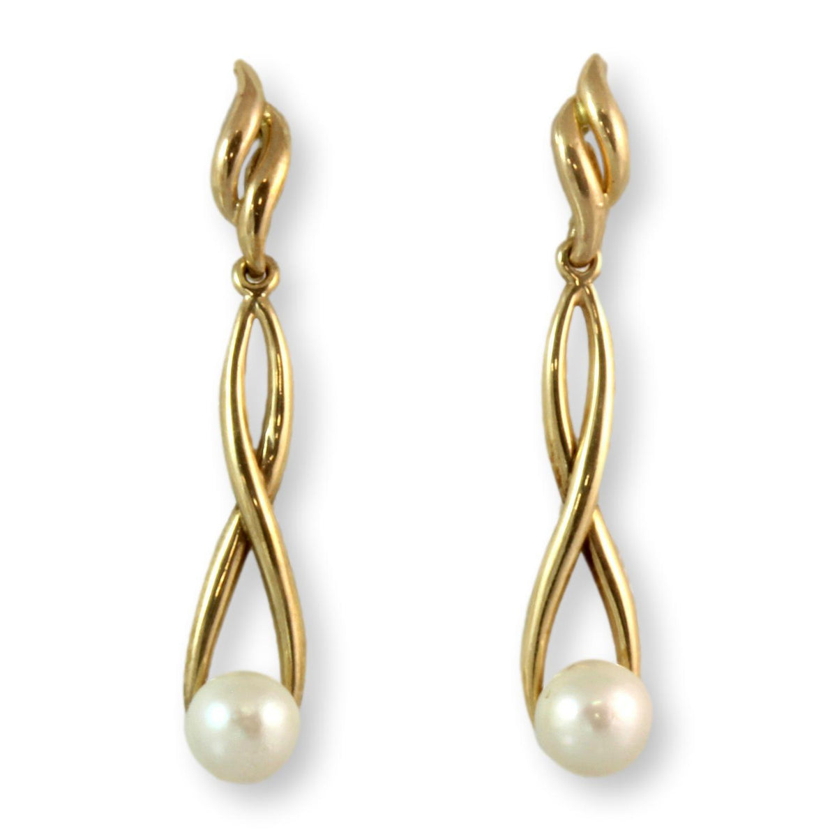 5.5mm Cultured Pearl 14K Yellow Gold Dangle Earrings