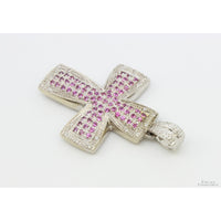 14K Gold 2.39ctw Pink Sapphire & .22ctw Diamond Cross Pendant