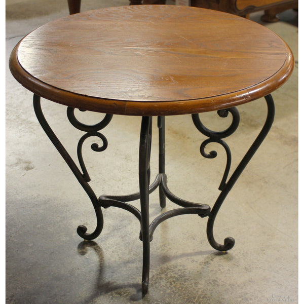 Round Oak & Iron Accent Table