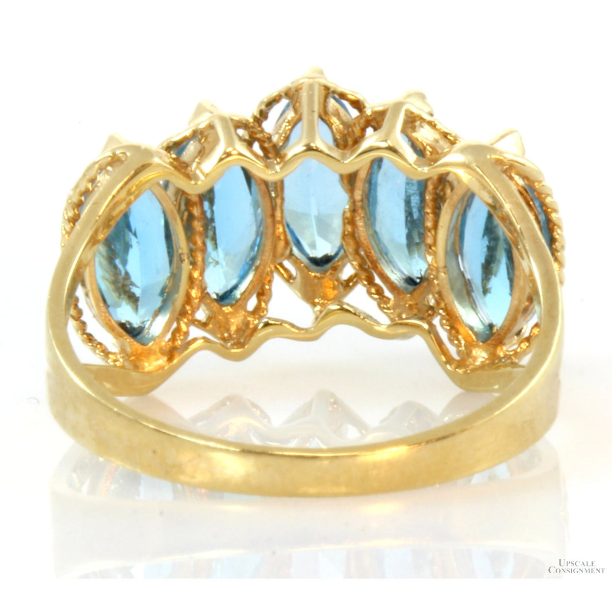 14K Yellow Gold 5-Marquise 2.80ctw Blue Topaz Gem Ring