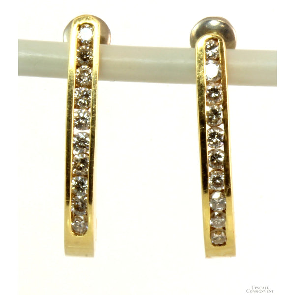 1.08ctw Diamond 14K Gold J Hoop Earrings