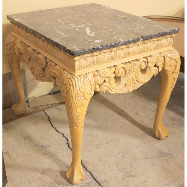 Black Marble Top End Table w/Ball & Claw Feet