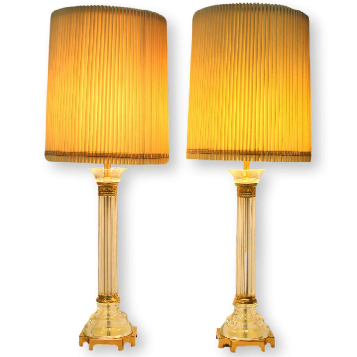 Pair of Seguso Glass Column Lamps by Marbro