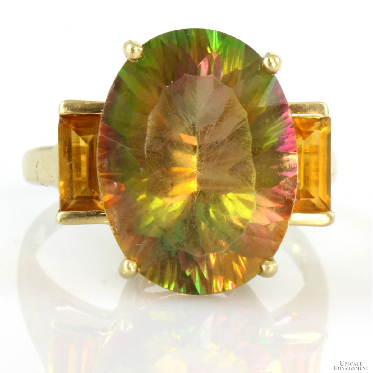10K Gold 3.14ct Mystic Topaz & .8ctw Orange Sapphire Ring