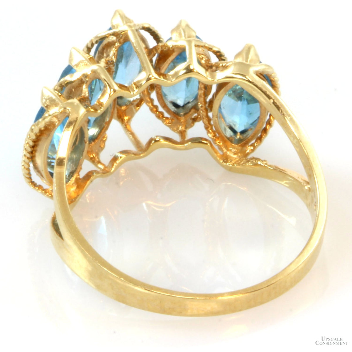 14K Yellow Gold 5-Marquise 2.80ctw Blue Topaz Gem Ring