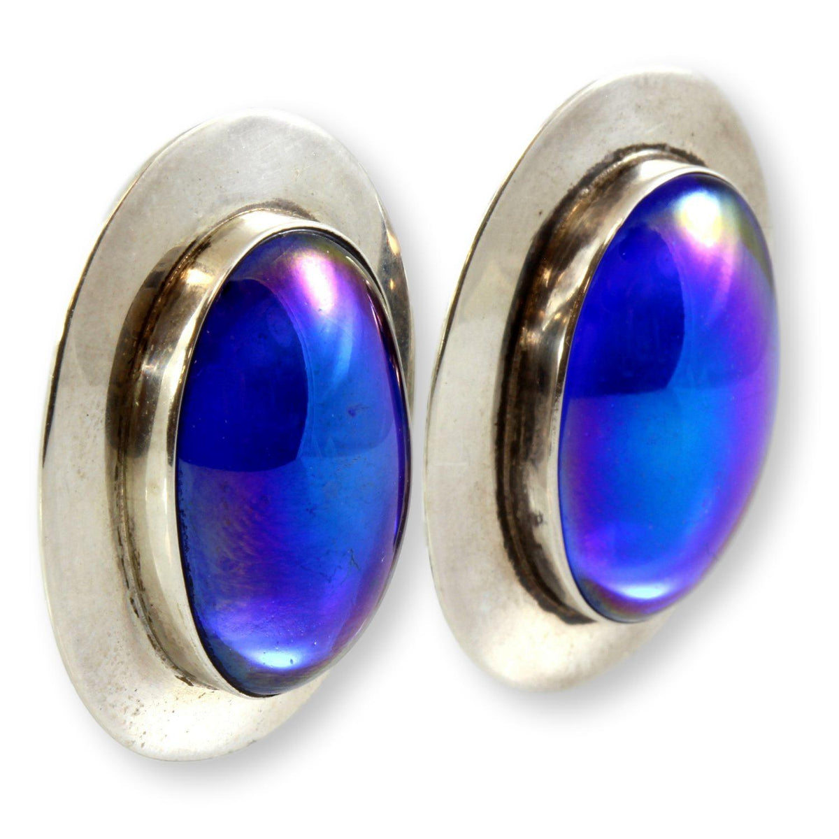 Vintage Purple & Blue Chrome Mirrored Dome Glass Earrings