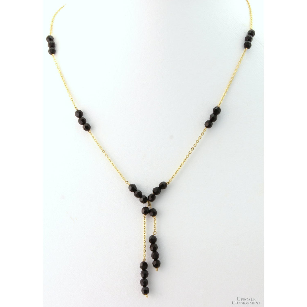14K Gold Black Spinel Station Necklace – Black Spinel Tassel Y-Necklace
