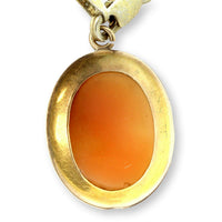 Vintage 14K Gold Shell Cameo Pendant Classical Lady Profile Mid-Century