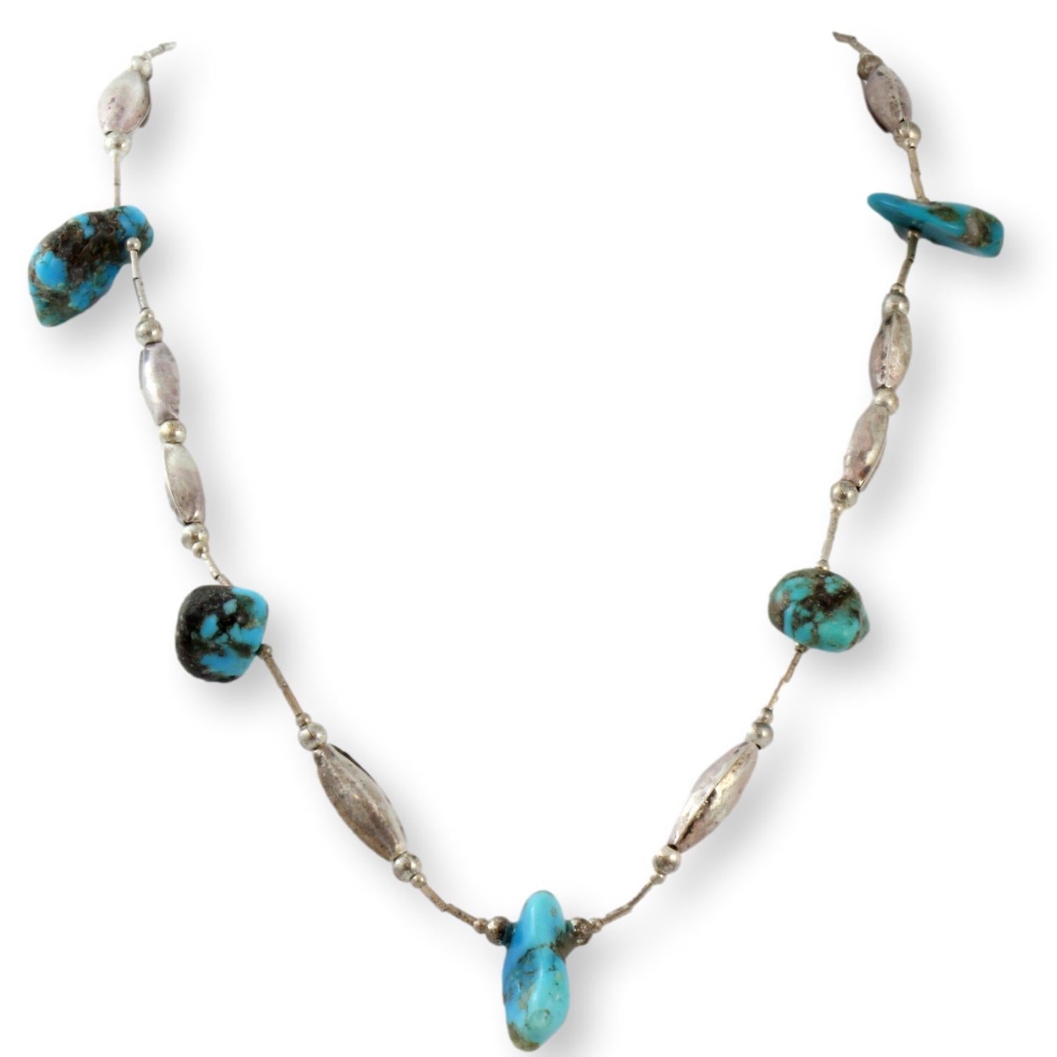 アクセサリー FLAGSTUFF Navajo Necklace Vintage Turquoise Nugget Station & Sterling Silver Bead Navajo