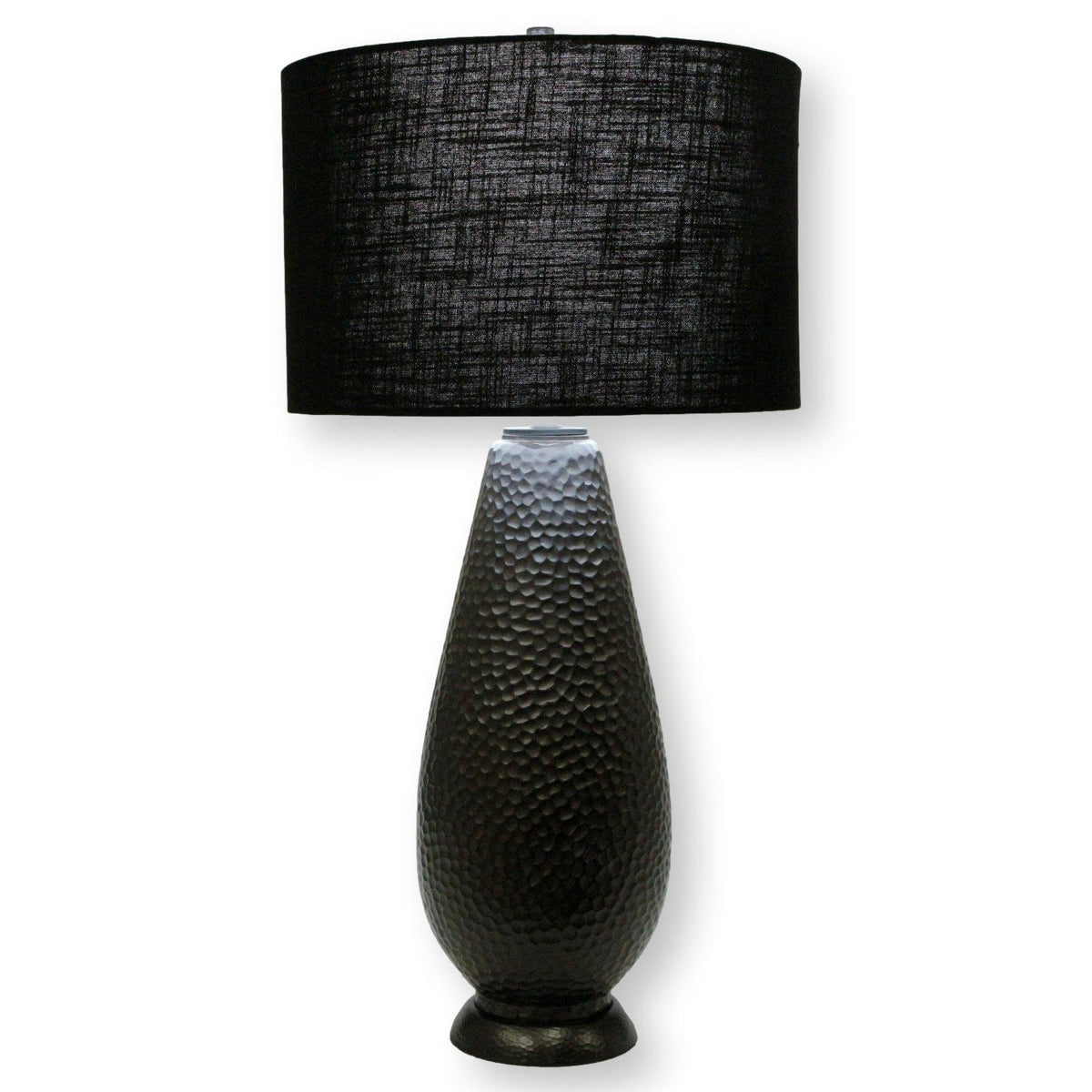 Hammered Copper Table Lamp w/Black Shade