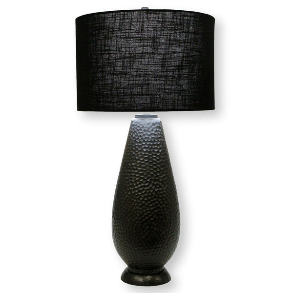 Hammered Copper Table Lamp w/Black Shade