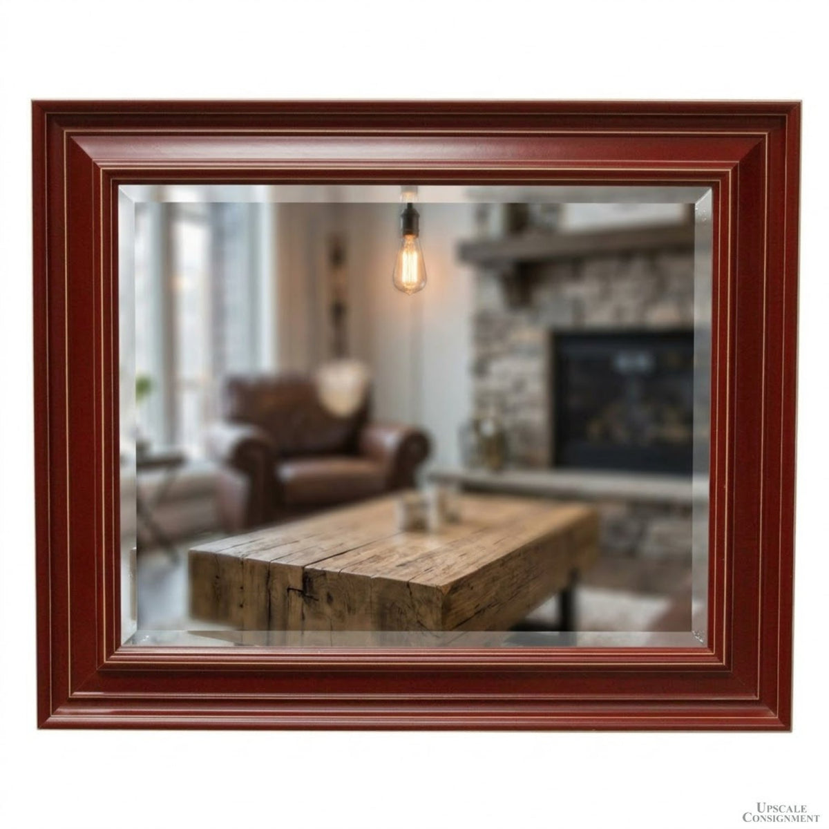 Red Framed Beveled Wall Mirror