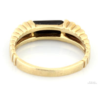 14K Yellow Gold Black Onyx Chalcedony Ribbed Band