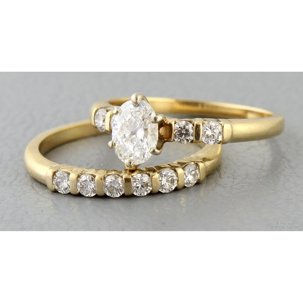 14K Gold Oval Diamond Engagement Ring & Wedding Band Set – Approx. 1.15 CTW