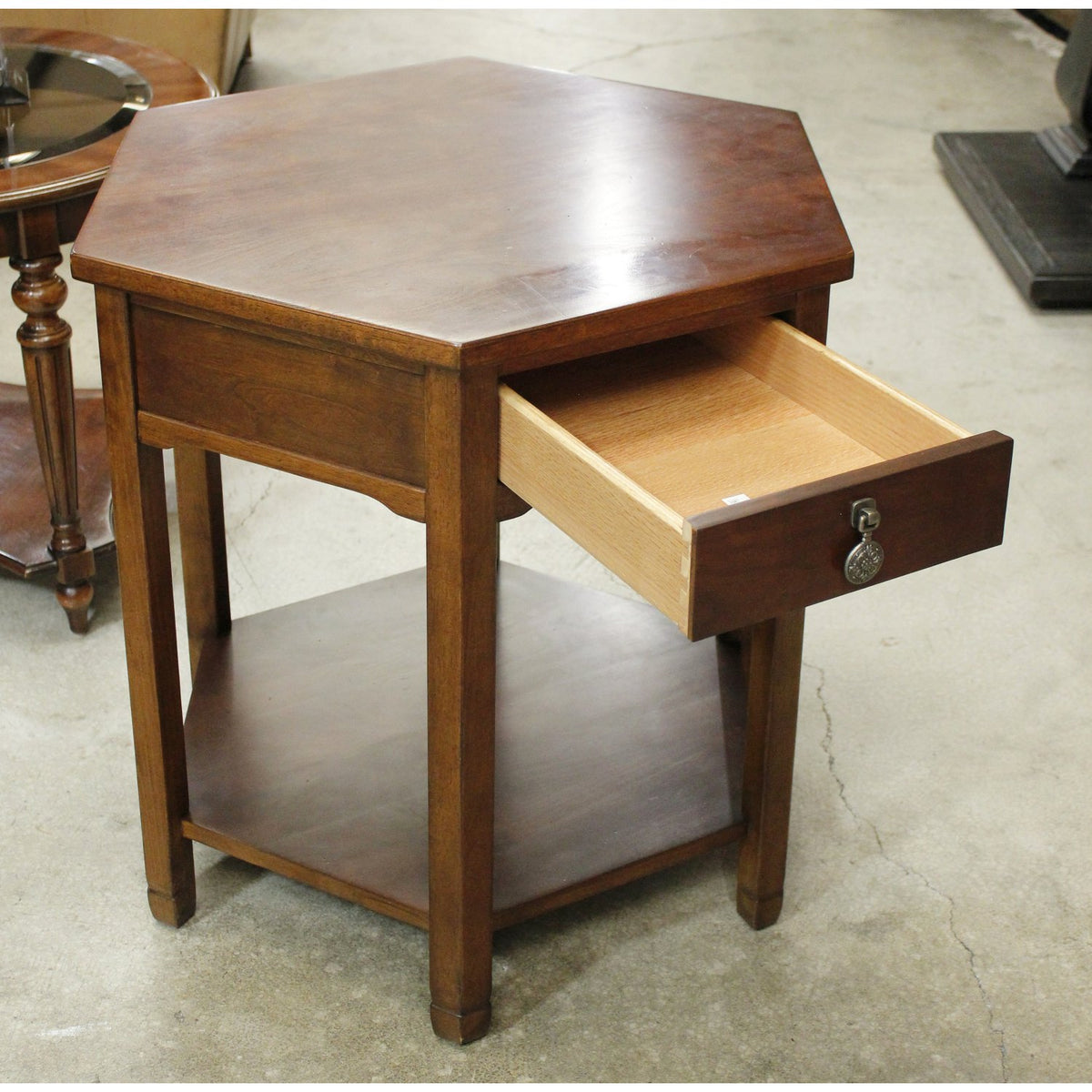 Bernhardt Walnut Hexagon Accent Table