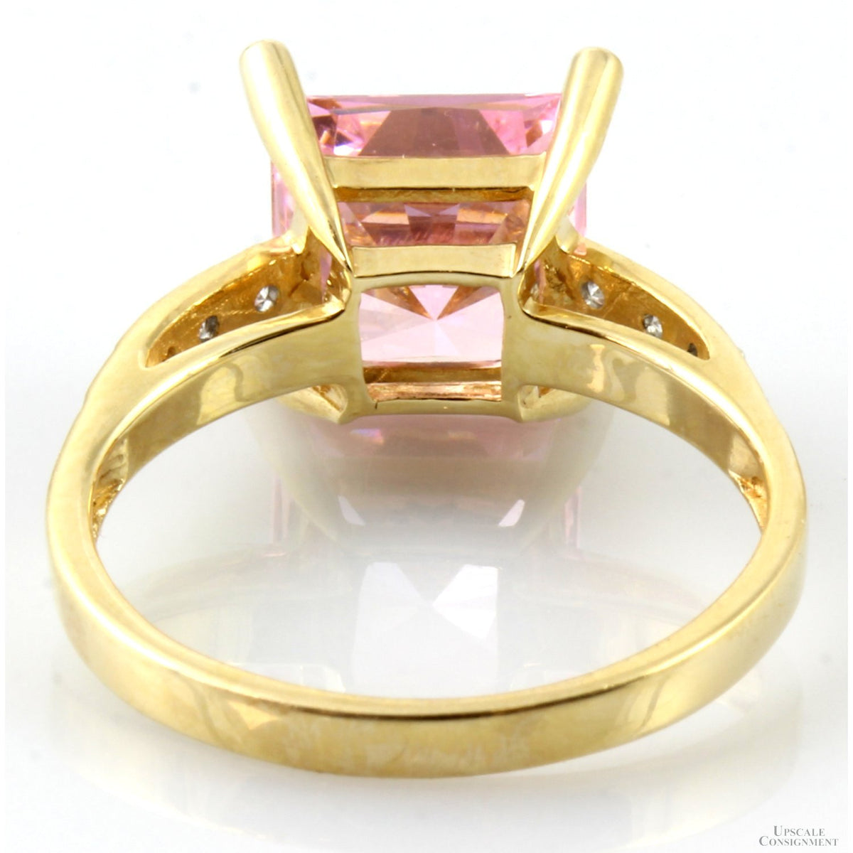 Square Pink Cubic Zirconia Solitaire 14K Yellow Gold Ring